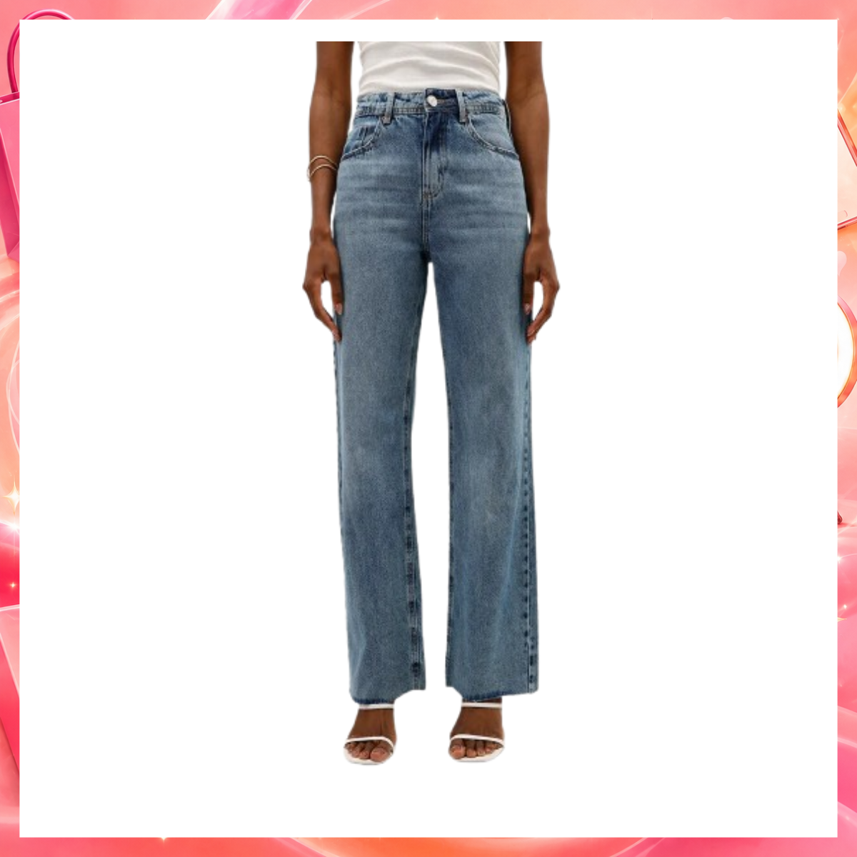 calça jeans wide leg slim cintura alta azul