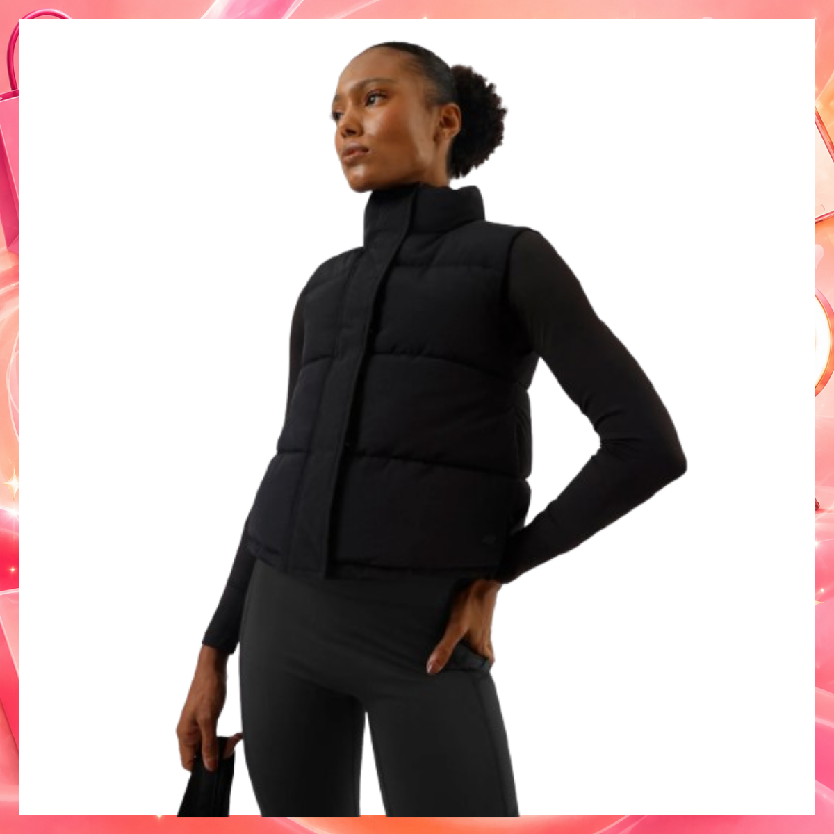 Colete puffer feminino esportivo oversized preto