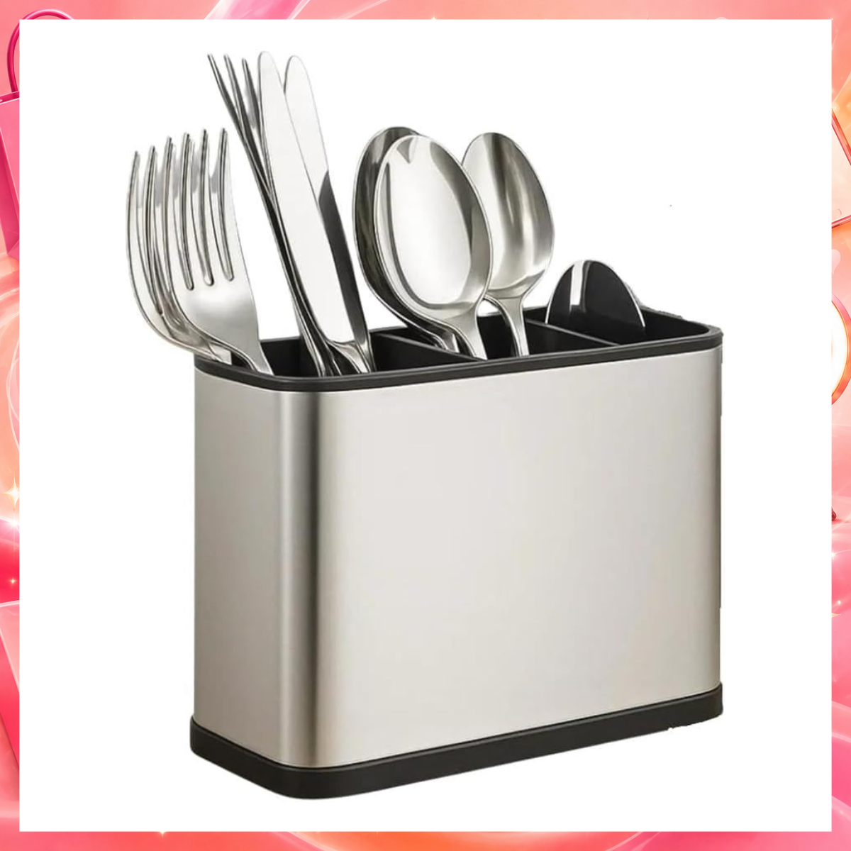 Escorredor Porta Talheres Aço Inox 4 Divisórias com Sistema de Drenagem Design Moderno Organizador de Utensílios de Cozinha Pia