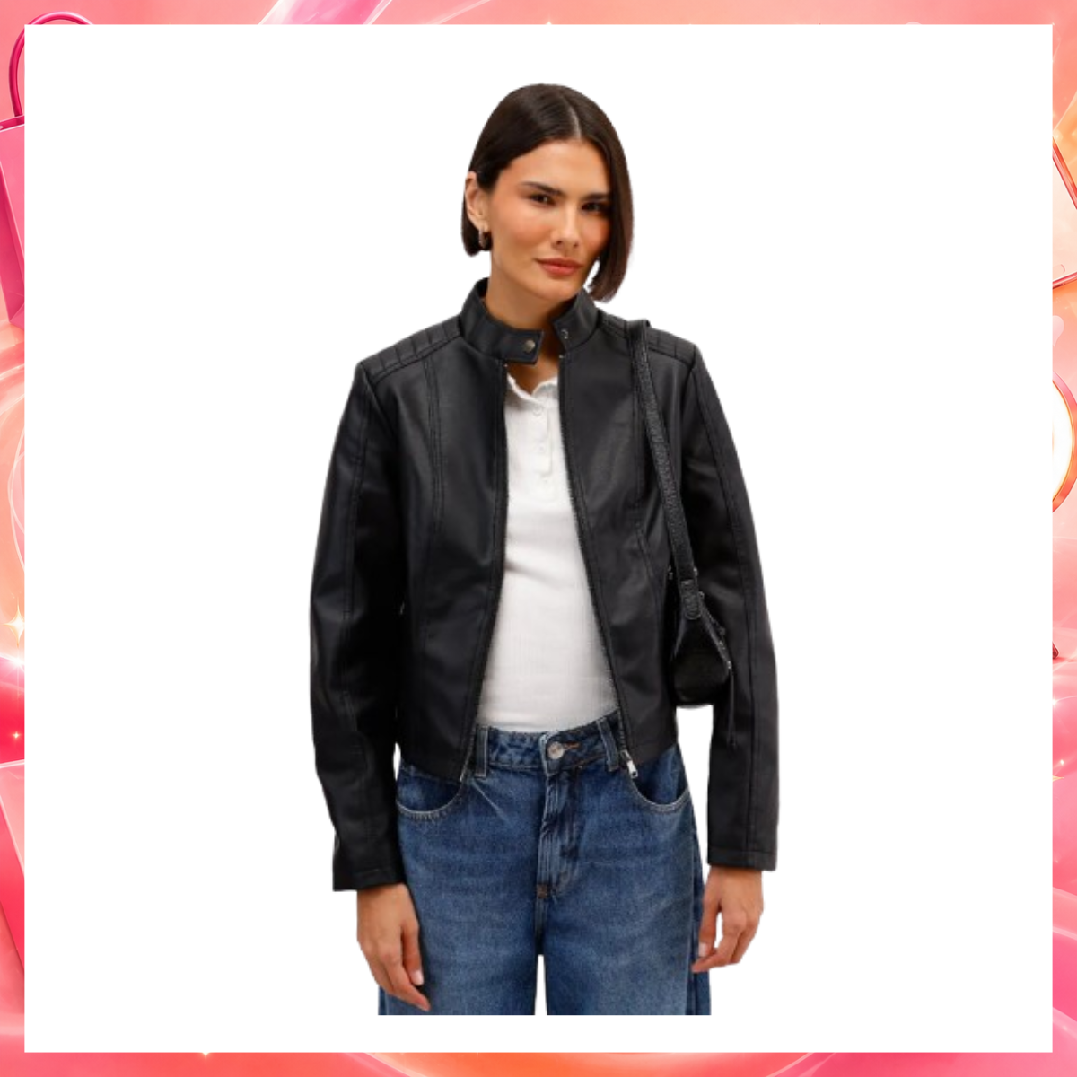Jaqueta biker feminina com bolsos preta