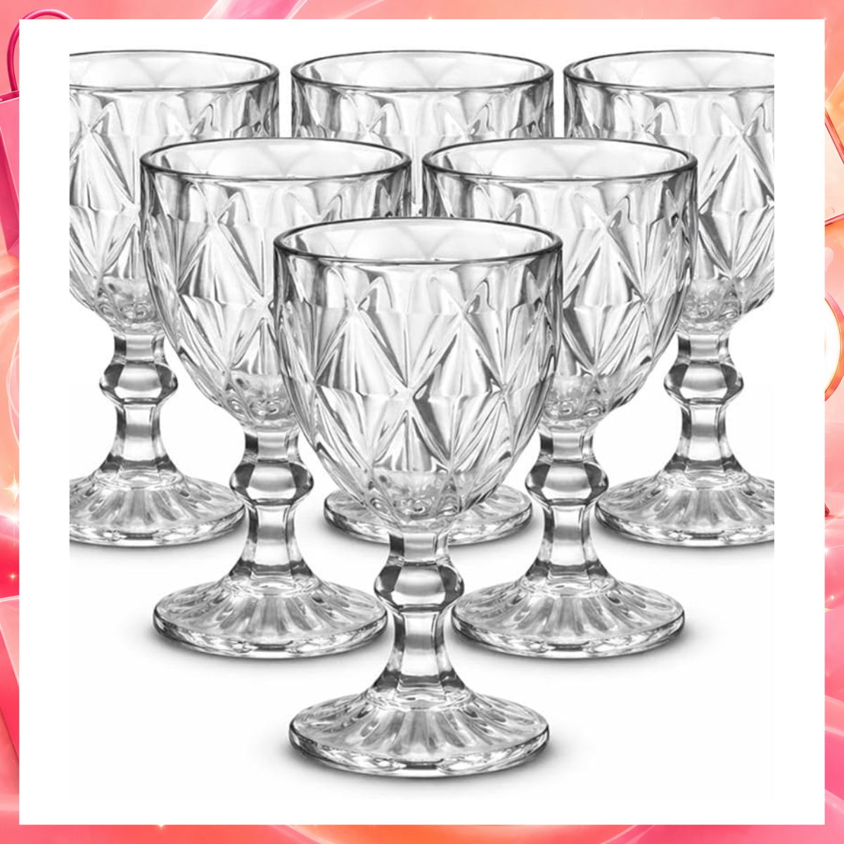 Jogo de 6 Taças de Vidro Diamond Transparente 315ml Design Elegante e Resistente Ideal para Suco Água Refrigerante Drinks e Café Transparente para Cozinha Bar e Restaurante
