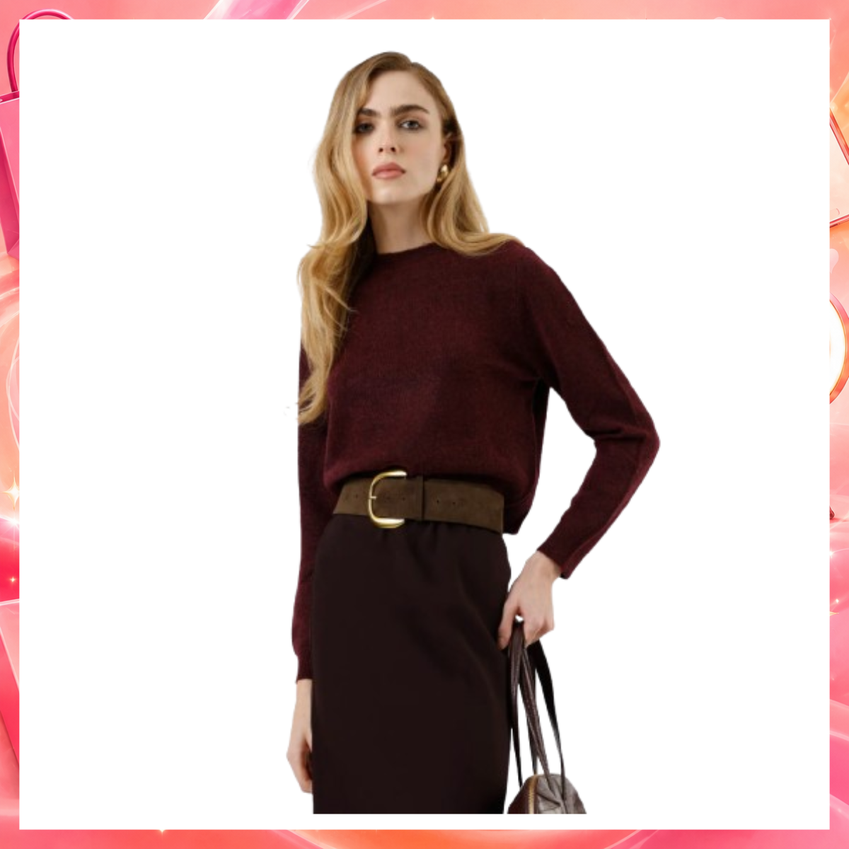 Suéter básico feminino cropped de tricot vinho
