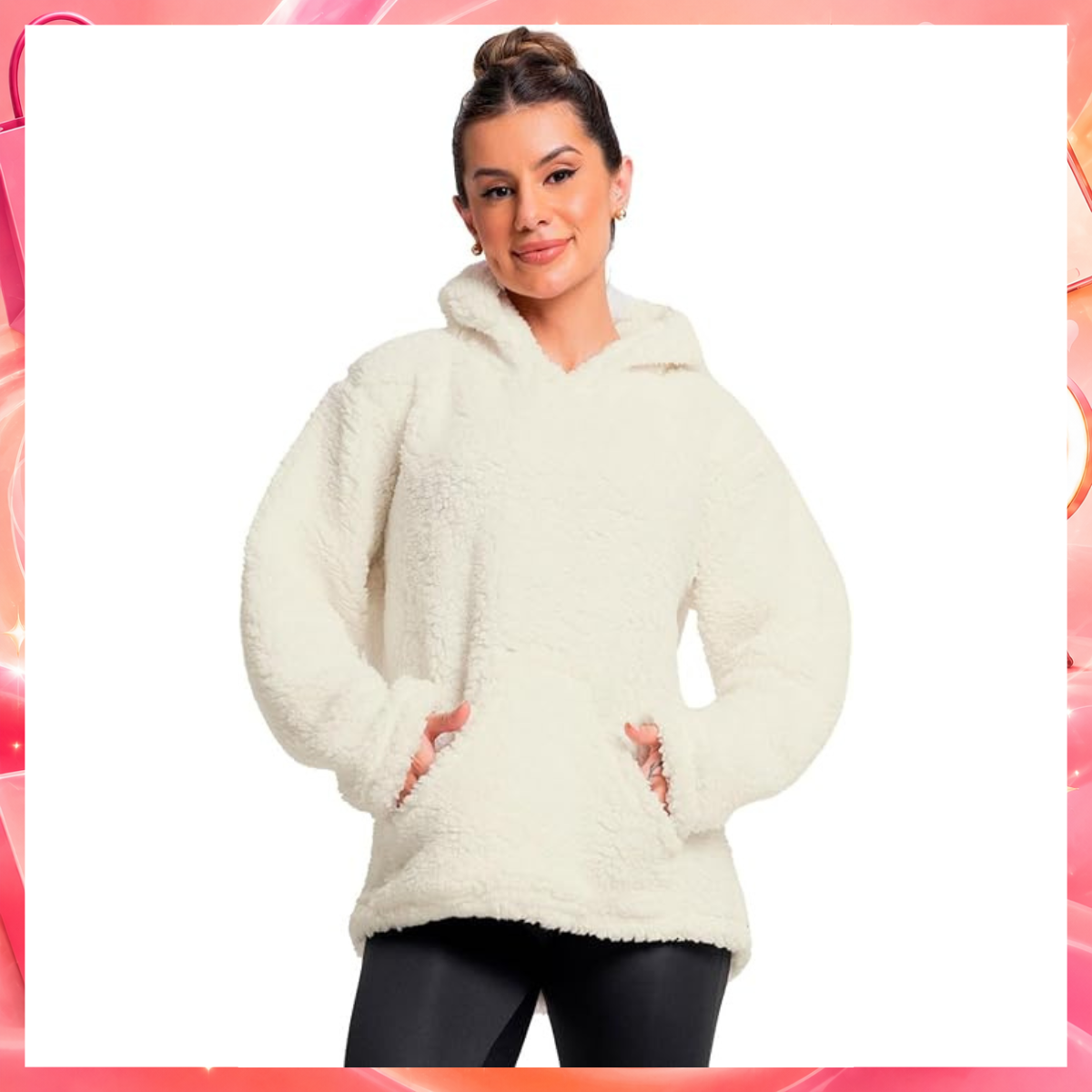 Casaco Flanelado Feminino Capuz Bolso Teddy Pelucia Mvb Modas