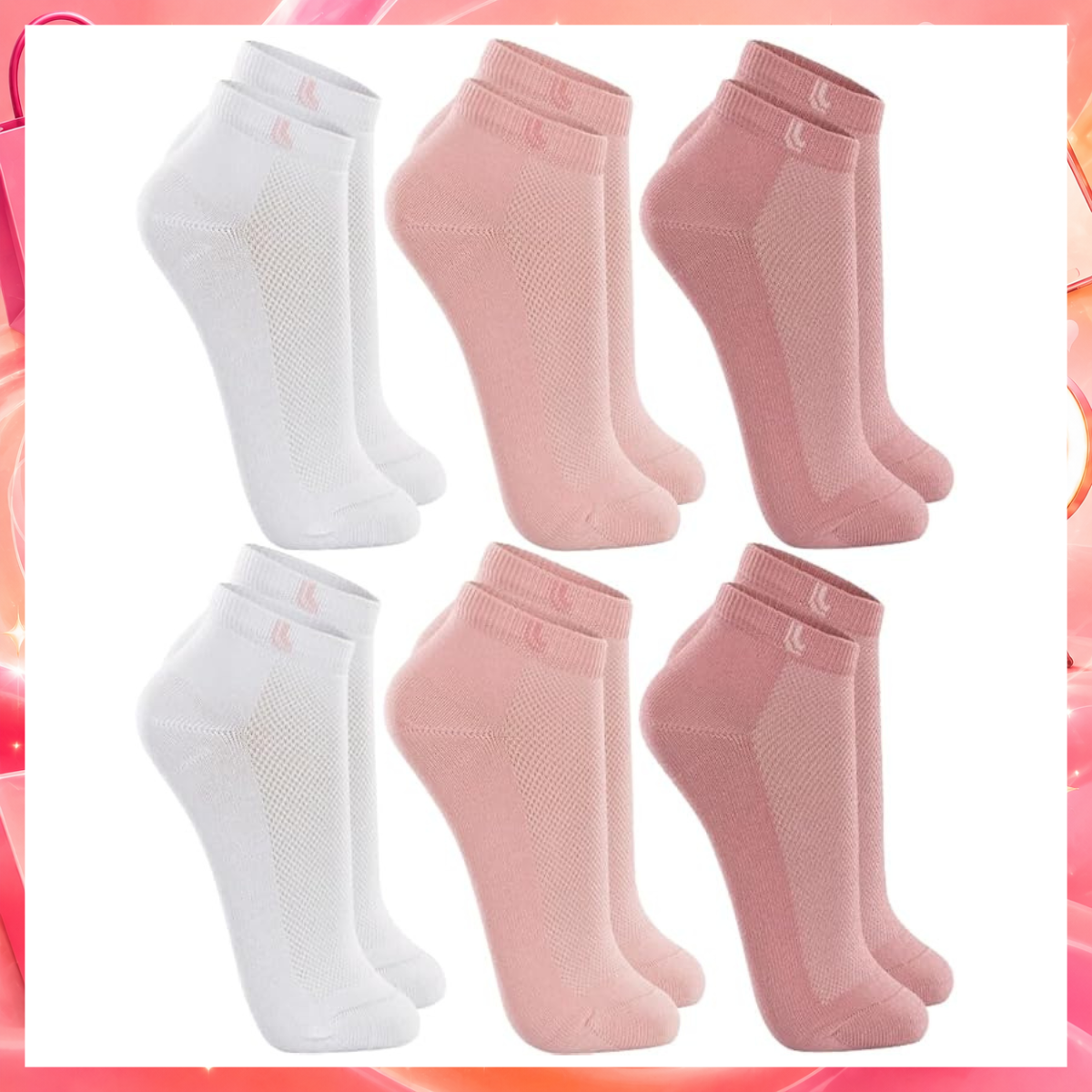 LUPO Kit 3 Meia Cano Baixo Curto Esportiva Algodão Punho Soft Feminina Adulto, 1 Branco - 1 Bubble Gum - 1 Malva, M (37-40)